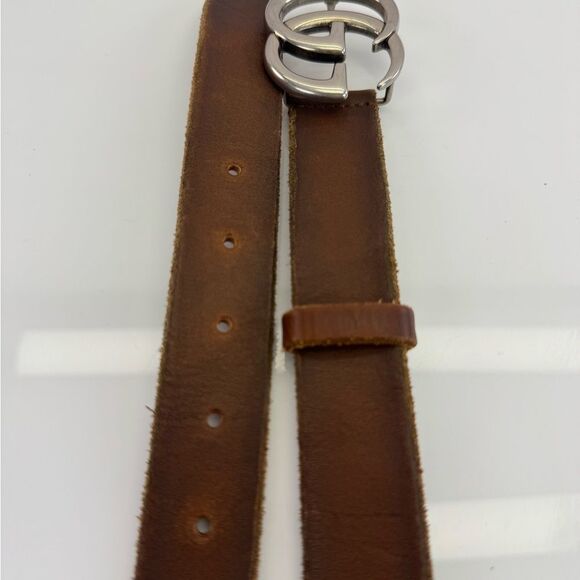 Authentic Gucci Distressed Raw Edge Brown Leather Belt 414516 75/30 main image 4